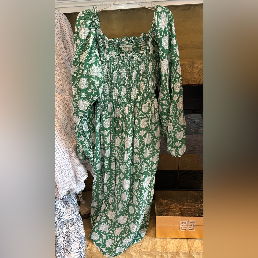 Mille Resort and Travel Green block print dress